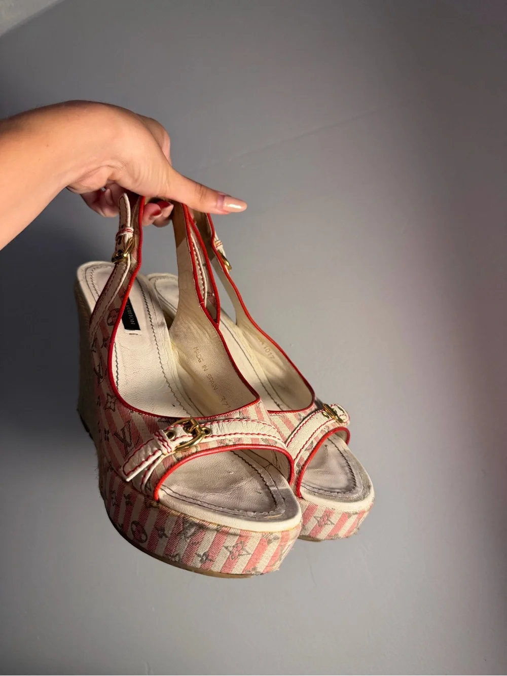 Louis Vuitton Pink Stripe Monogram Espadrille Wedges
